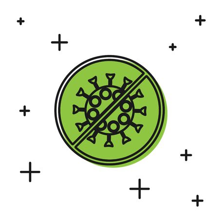 Black Stop virus icon isolated on white background. Corona virus 2019-nCoV. Bacteria and germs, cell cancer, microbe, fungi. Vector Illustrationのイラスト素材