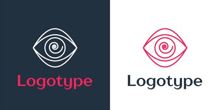 Logotype line Hypnosis icon isolated on white background. Human eye with spiral hypnotic iris. Logo design template element. Vector Illustrationのイラスト素材