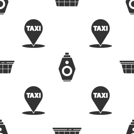 Set Taxi car roof, Car key with remote and Map pointer with taxi on seamless pattern. Vectorのイラスト素材