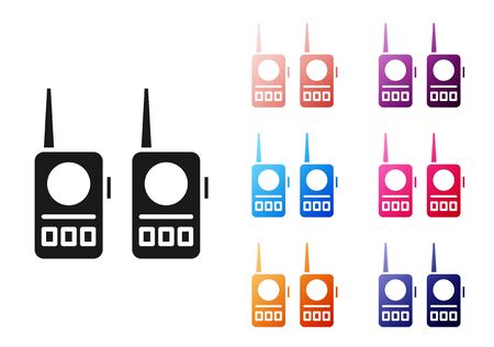 Black Walkie talkie icon isolated on white background. Portable radio transmitter icon. Radio transceiver sign. Set icons colorful. Vector Illustrationのイラスト素材