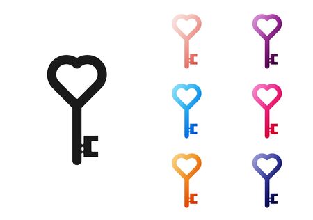 Black Key in heart shape icon isolated on white background. 8 March. International Happy Women Day. Set icons colorful. Vector Illustrationのイラスト素材