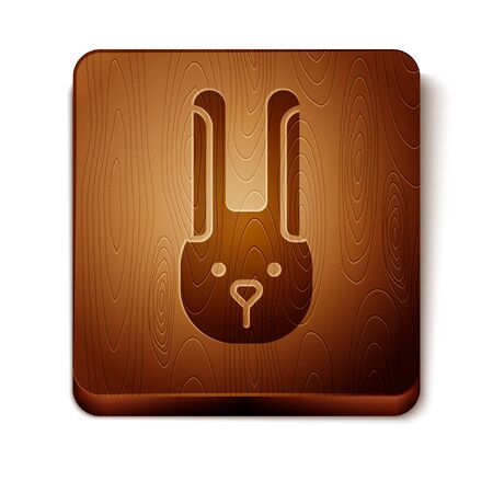 Brown Rabbit with ears icon isolated on white background. Magic trick. Mystery entertainment concept. Wooden square button. Vector Illustrationのイラスト素材