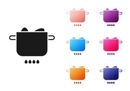 Black Egg in hot pot icon isolated on white background. Boiled egg. Happy Easter. Set icons colorful. Vector Illustrationのイラスト素材