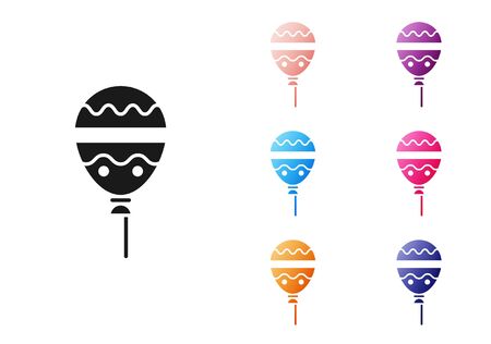 Black Balloons with ribbon icon isolated on white background. Happy Easter. Set icons colorful. Vector Illustrationのイラスト素材