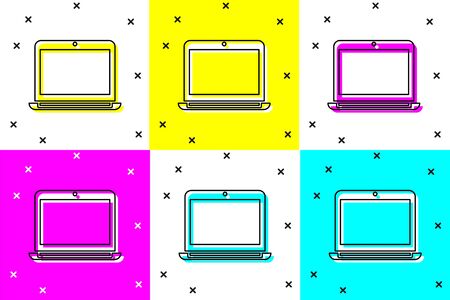 Set Laptop icon isolated on color background. Computer notebook with empty screen sign.  Vector Illustrationのイラスト素材