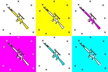 Set Sniper rifle with scope icon isolated on color background.  Vector Illustrationのイラスト素材