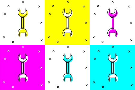 Set Wrench spanner icon isolated on color background. Vector Illustrationのイラスト素材