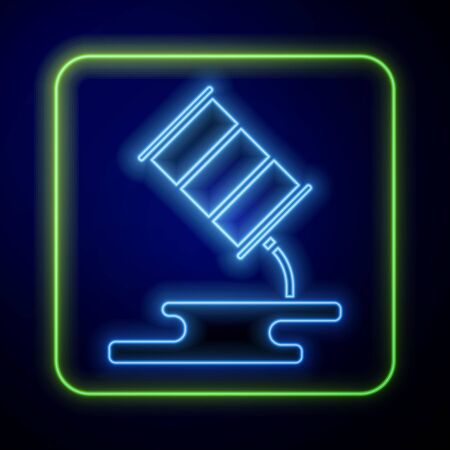 Glowing neon Barrel oil leak icon isolated on blue background.  Vector Illustrationのイラスト素材