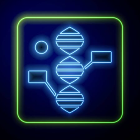 Glowing neon DNA symbol icon isolated on blue background.  Vector Illustrationのイラスト素材