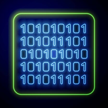 Glowing neon Binary code icon isolated on blue background.  Vector Illustrationのイラスト素材