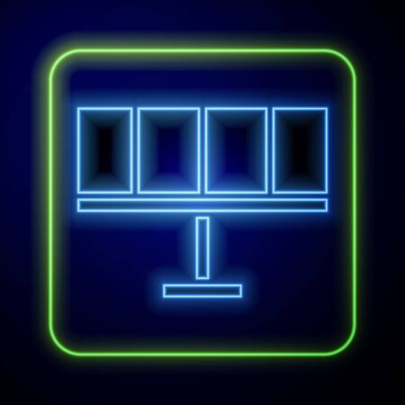 Glowing neon Solar energy panel icon isolated on blue background.  Vector Illustrationのイラスト素材