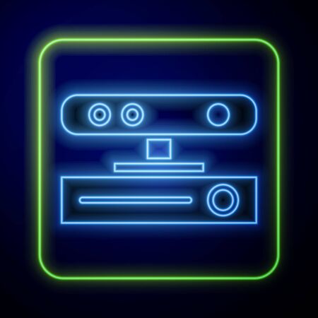 Glowing neon Motion sensor icon isolated on blue background.  Vector Illustrationのイラスト素材