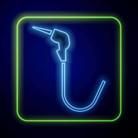 Glowing neon Gasoline pump nozzle icon isolated on blue background. Fuel pump petrol station. Refuel service sign. Gas station icon.  Vector Illustrationのイラスト素材