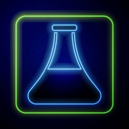 Glowing neon Oil petrol test tube icon isolated on blue background.  Vector Illustrationのイラスト素材