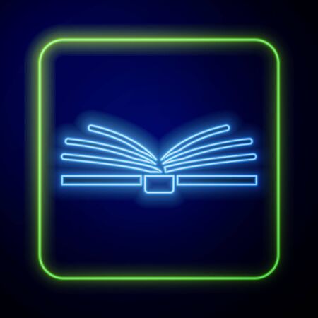 Glowing neon Open book icon isolated on blue background. Vector Illustrationのイラスト素材