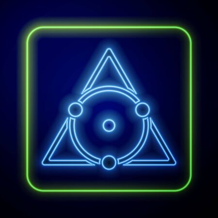 Glowing neon Triangle math icon isolated on blue background.  Vector Illustrationのイラスト素材
