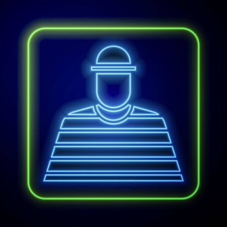 Glowing neon Prisoner icon isolated on blue background. Vector Illustrationのイラスト素材