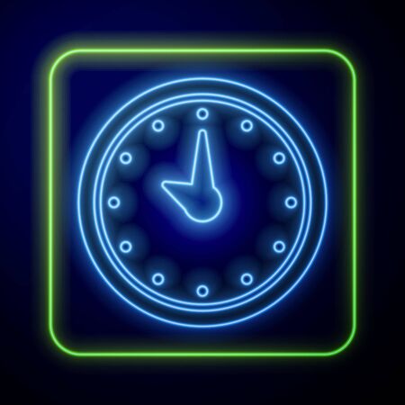 Glowing neon Clock icon isolated on blue background. Time symbol. Vector Illustrationのイラスト素材