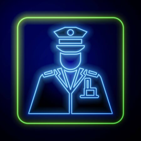 Glowing neon Police officer icon isolated on blue background. Vector Illustrationのイラスト素材