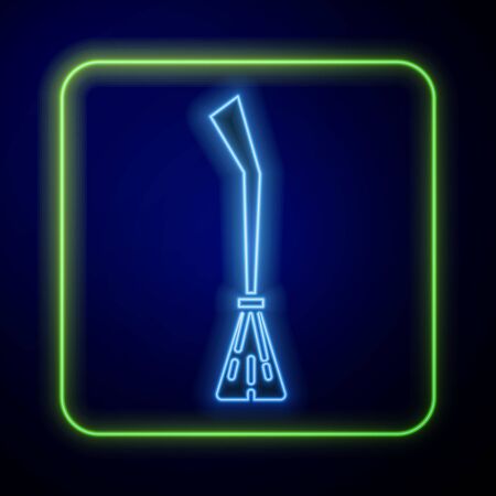 Glowing neon Witches broom icon isolated on blue background. Happy Halloween party. Vector Illustrationのイラスト素材