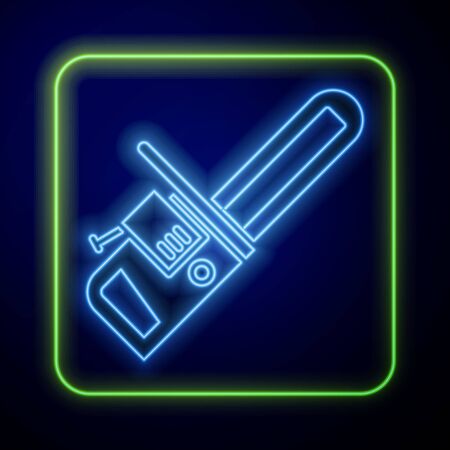 Glowing neon Chainsaw icon isolated on blue background. Vector Illustrationのイラスト素材