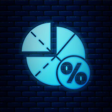 Glowing neon Graph, schedule, chart, diagram, infographic, pie graph icon isolated on brick wall background.  Vector Illustrationのイラスト素材