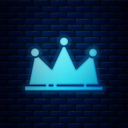 Glowing neon Crown icon isolated on brick wall background. Vector Illustrationのイラスト素材
