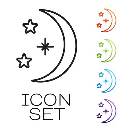 Black line Moon and stars icon isolated on white background. Set icons colorful. Vector Illustrationのイラスト素材