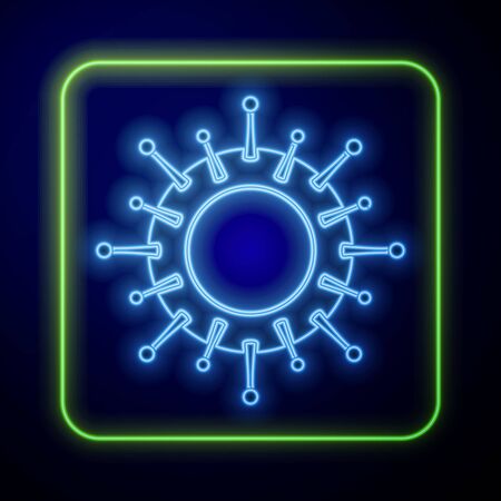 Glowing neon Virus icon isolated on blue background. Corona virus 2019-nCoV. Bacteria and germs, cell cancer, microbe, fungiのイラスト素材