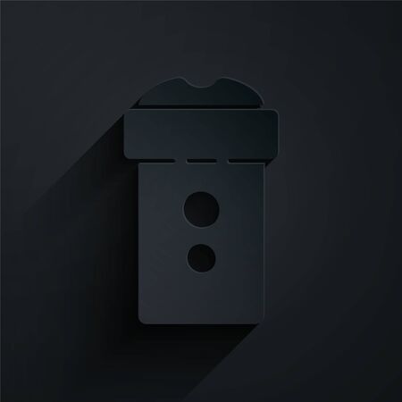 Paper cut Vagina masturbator icon isolated on black background. Sex toy for man. Paper art style. Vector Illustrationのイラスト素材