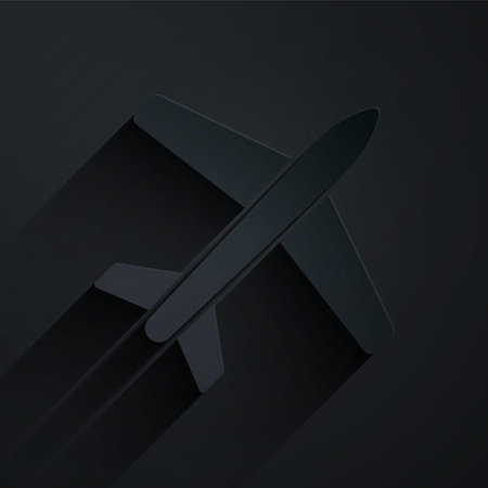 Paper cut Plane icon isolated on black background. Flying airplane icon. Airliner sign. Paper art...