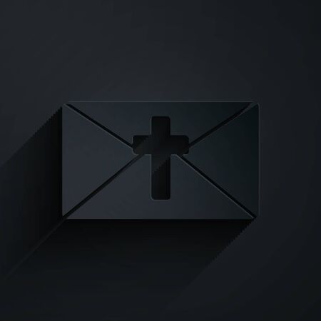 Paper cut Greeting card with Happy Easter icon isolated on black background. Celebration poster template for invitation or greeting card. Paper art style. Vector Illustrationのイラスト素材