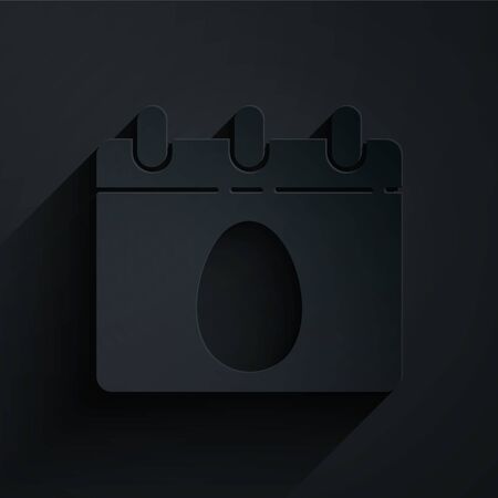 Paper cut Calendar with Easter egg icon isolated on black background. Spring Christian Holiday symbol. Paper art style. Vector Illustrationのイラスト素材