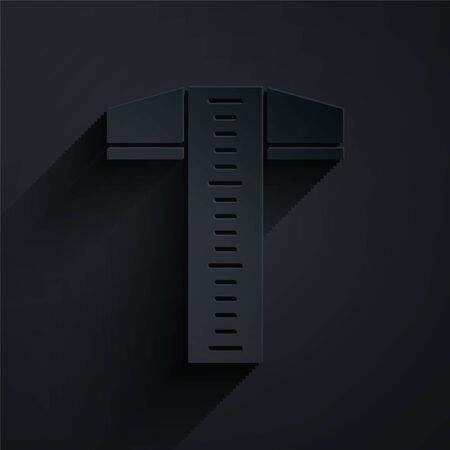 Paper cut T-square line for professional drafting icon isolated on black background. Paper art style. Vector Illustrationのイラスト素材