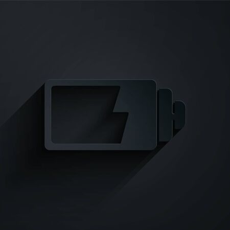 Paper cut Battery charge level indicator icon isolated on black background. Paper art style. Vector Illustrationのイラスト素材