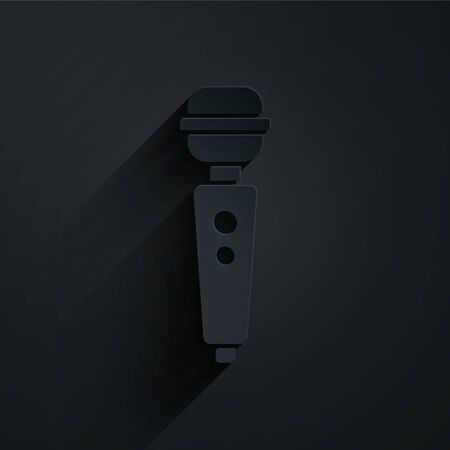 Paper cut Dildo vibrator for sex games icon isolated on black background. Sex toy for adult. Vaginal exercise machines for intimate. Paper art style. Vector Illustrationのイラスト素材