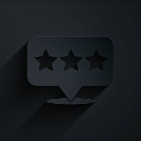 Paper cut Map pointer with star icon isolated on black background. Star favorite pin map icon. Map markers. Paper art style. Vector Illustrationのイラスト素材
