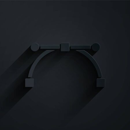 Paper cut Bezier curve icon isolated on black background. Pen tool icon. Paper art style. Vector Illustrationのイラスト素材