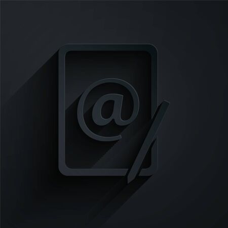 Paper cut Mail and e-mail icon isolated on black background. Envelope symbol e-mail. Email message sign. Paper art style. Vector Illustrationのイラスト素材