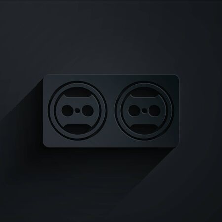 Paper cut Electrical outlet icon isolated on black background. Power socket. Rosette symbol. Paper art style. Vector Illustrationのイラスト素材