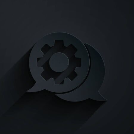 Paper cut Speech bubble chat icon isolated on black background. Message icon. Communication or comment chat symbol. Paper art style. Vector Illustrationのイラスト素材