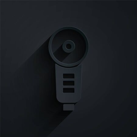 Paper cut Angle grinder icon isolated on black background. Paper art style. Vector Illustrationのイラスト素材