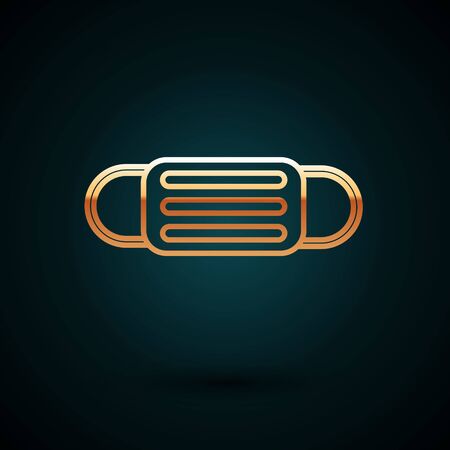 Gold line Medical protective mask icon isolated on dark blue background. Vector Illustrationのイラスト素材
