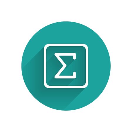 White Sigma symbol icon isolated with long shadow. Green circle button. Vectorのイラスト素材
