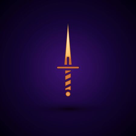 Gold Dagger icon isolated on black background. Knife icon. Sword with sharp blade. Vectorのイラスト素材