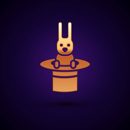 Gold Magician hat and rabbit icon isolated on black background. Magic trick. Mystery entertainment concept. Vectorのイラスト素材