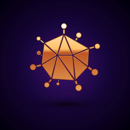 Gold Virus icon isolated on black background. Corona virus 2019-nCoV. Bacteria and germs, cell cancer, microbe, fungi. Vectorのイラスト素材