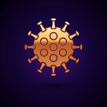 Gold Virus icon isolated on black background. Corona virus 2019-nCoV. Bacteria and germs, cell cancer, microbe, fungi. Vectorのイラスト素材