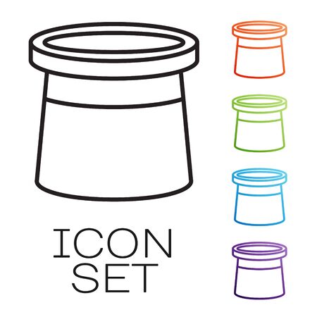 Black line Magician hat icon isolated on white background. Magic trick. Mystery entertainment concept. Set icons colorful. Vectorのイラスト素材