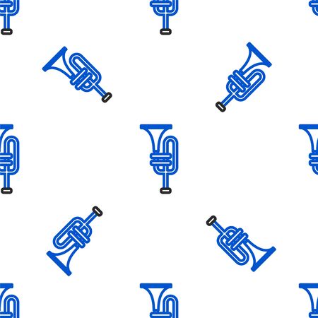 Line Musical instrument trumpet icon isolated seamless pattern on white background. Colorful outline concept. Vector.のイラスト素材